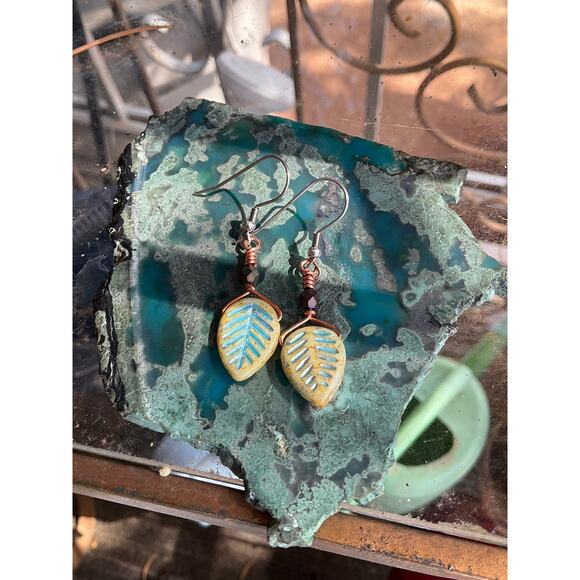 Elvin Czech Leaves, Wire Wrapped Earrings - Picture 10 of 11